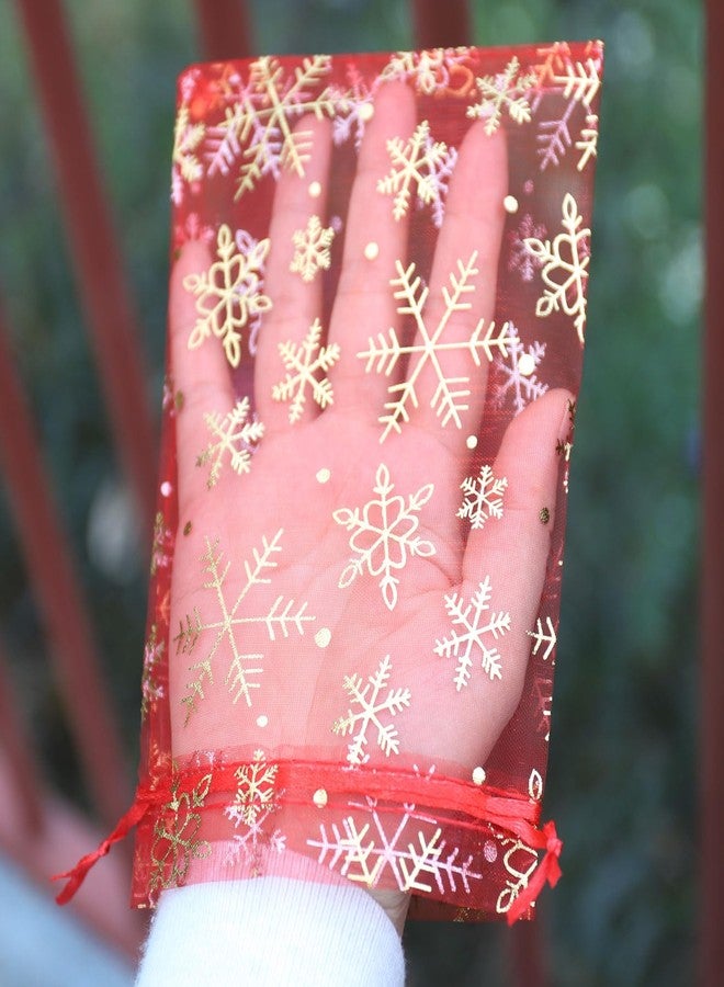SUNGULF 100pcs Sheer Red Gold Snowflake Organza Favor Bags 5x7'' For Wedding Gift Bags Samples Display Drawstring Pouches - Image 4